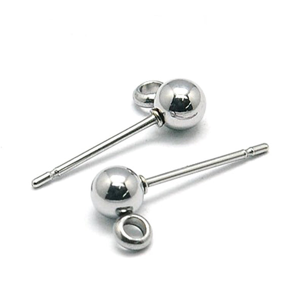 780 Pieces 3 Sizes Ball Post Earring Studs with Loop 4 mm 5 mm 6