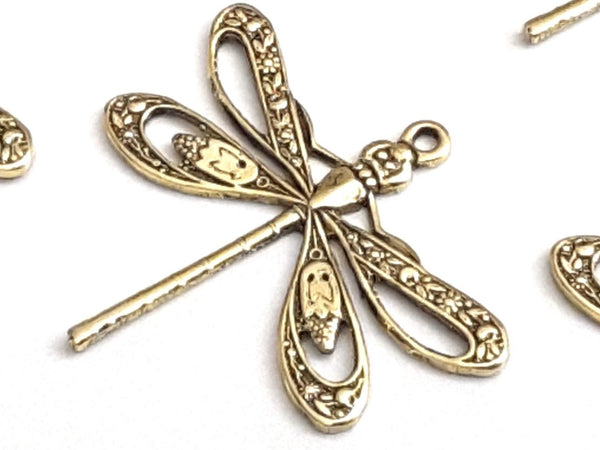 Gold Plated Green Enamel Dragonfly Charms – Xanadu Designs C2585, Choose 2, 5, Or 10 Pieces