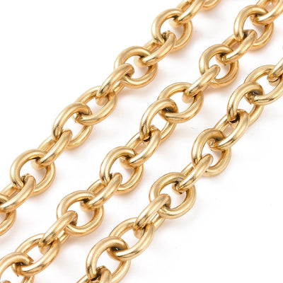 Extra Thick Gold Stainless Steel Jewelry Chain, Open Links, 10x8x2mm, Lot Size 15 Feet, #1968-1 G