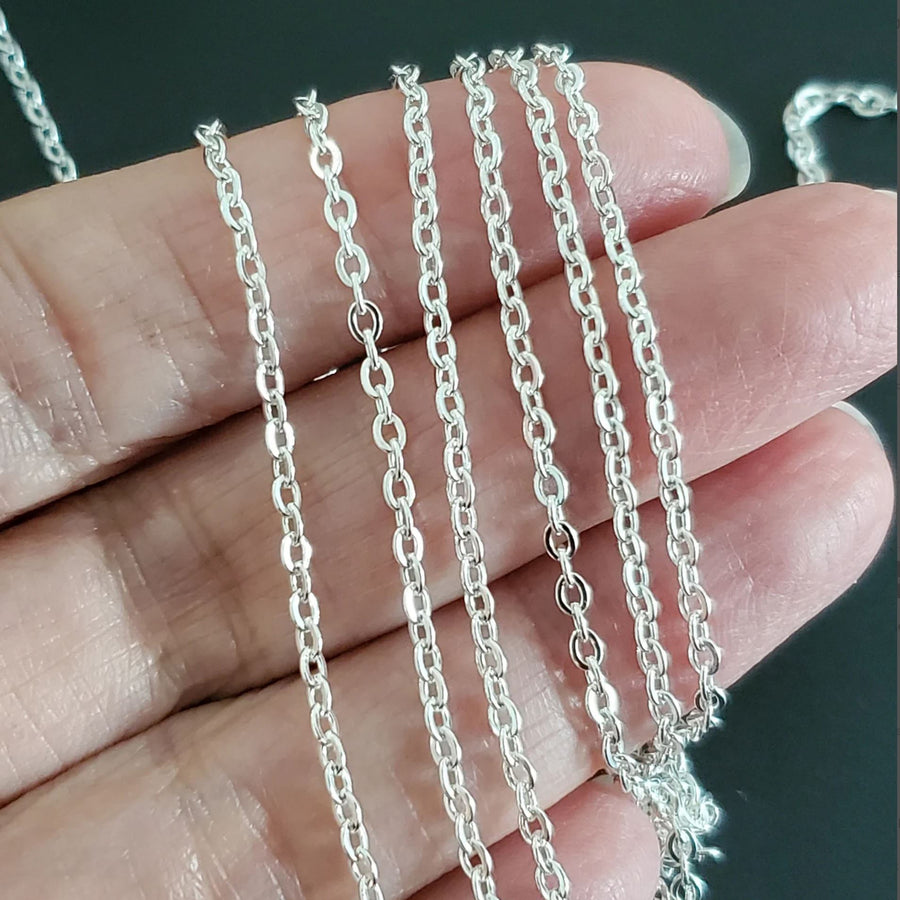 Bright Silver Plated Stainless Chain, 3x2mm Flattened Oval Links, Bulk 50 Meters on a Spool, #1909 BS
