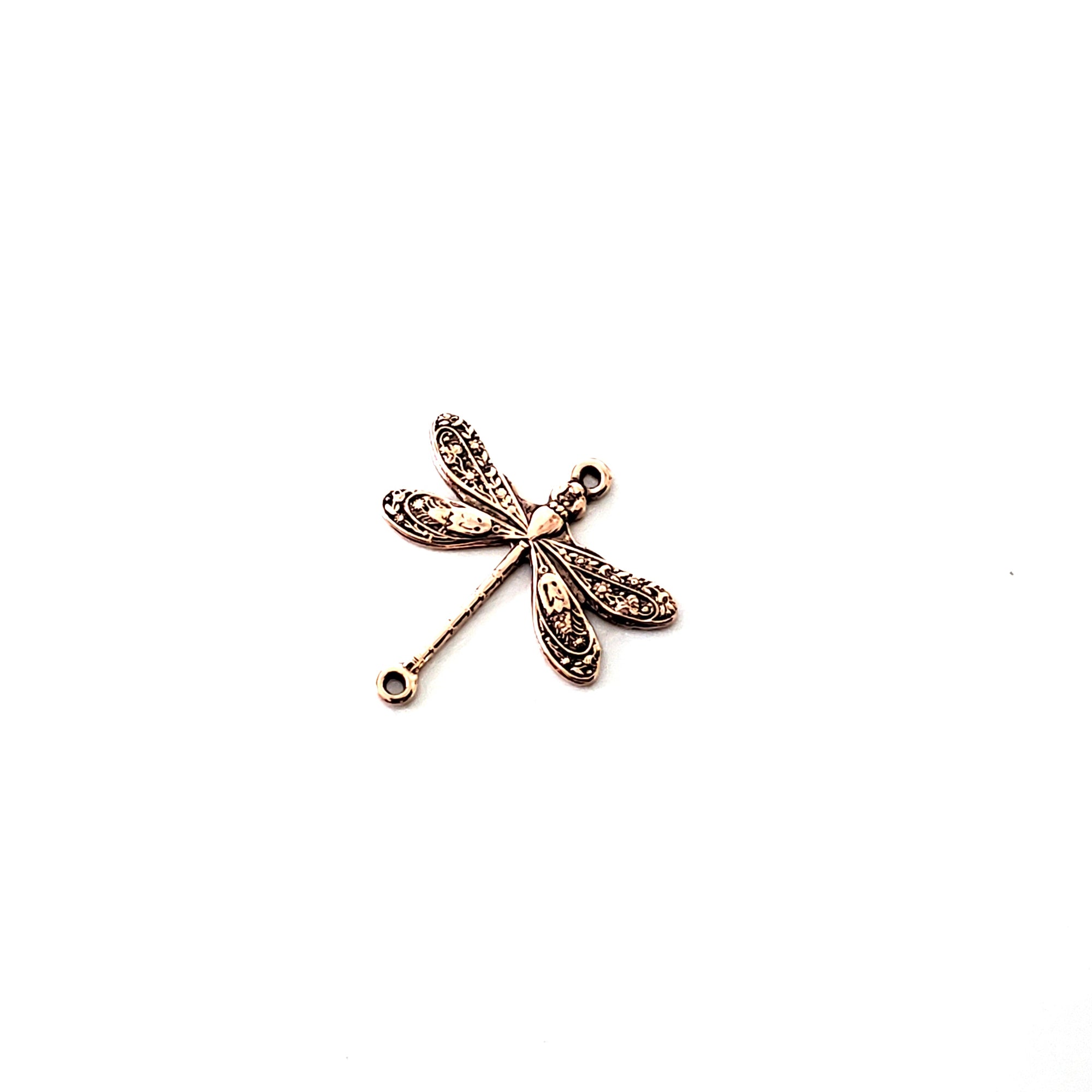 Small Rose Gold Dragonfly Connector Charm, 2 Loops, 24 Kt Gold Plated Brass, Lot Size 10, #02 RG