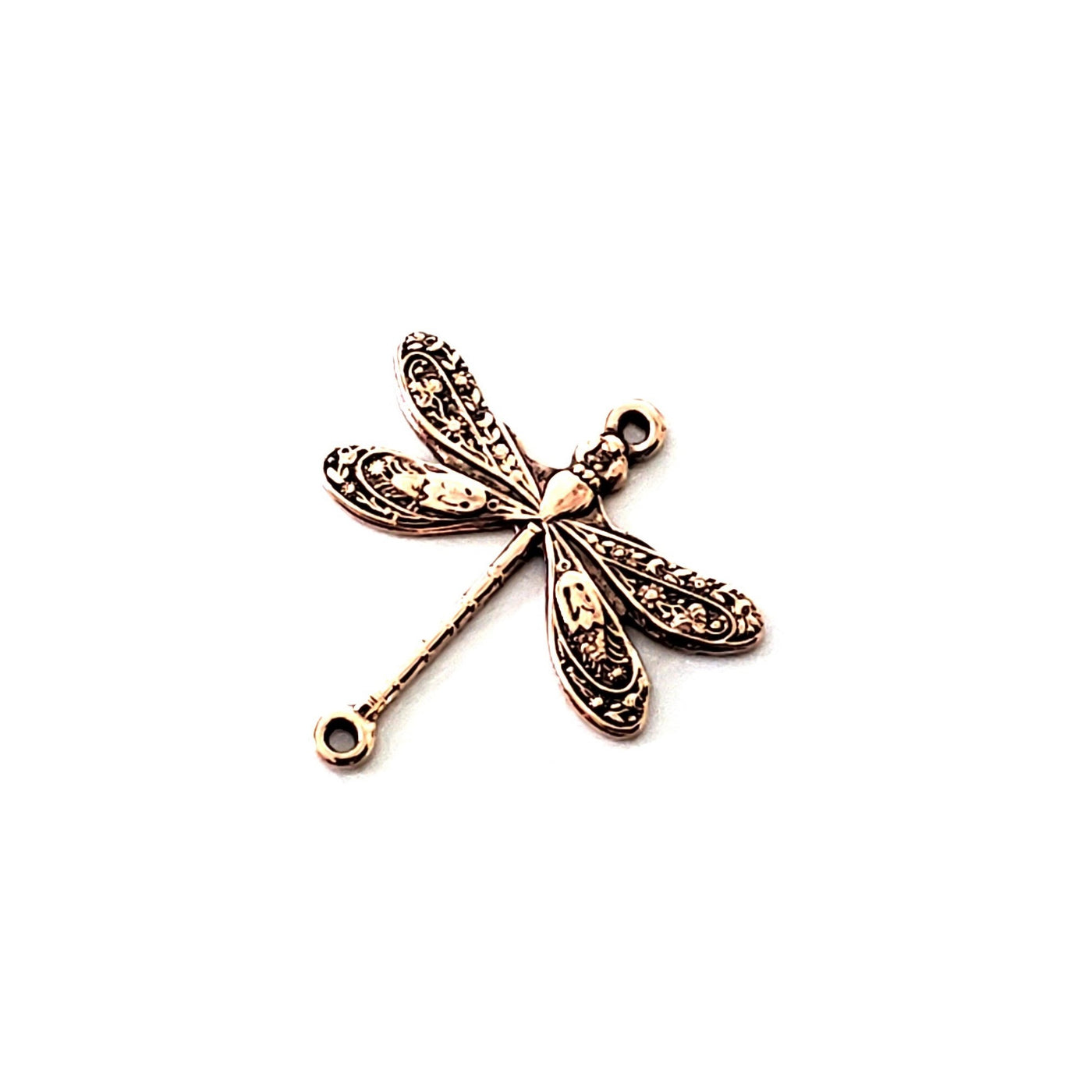 Small Rose Gold Dragonfly Connector Charm, 2 Loops, 24 Kt Gold Plated Brass, Lot Size 10, #02 RG
