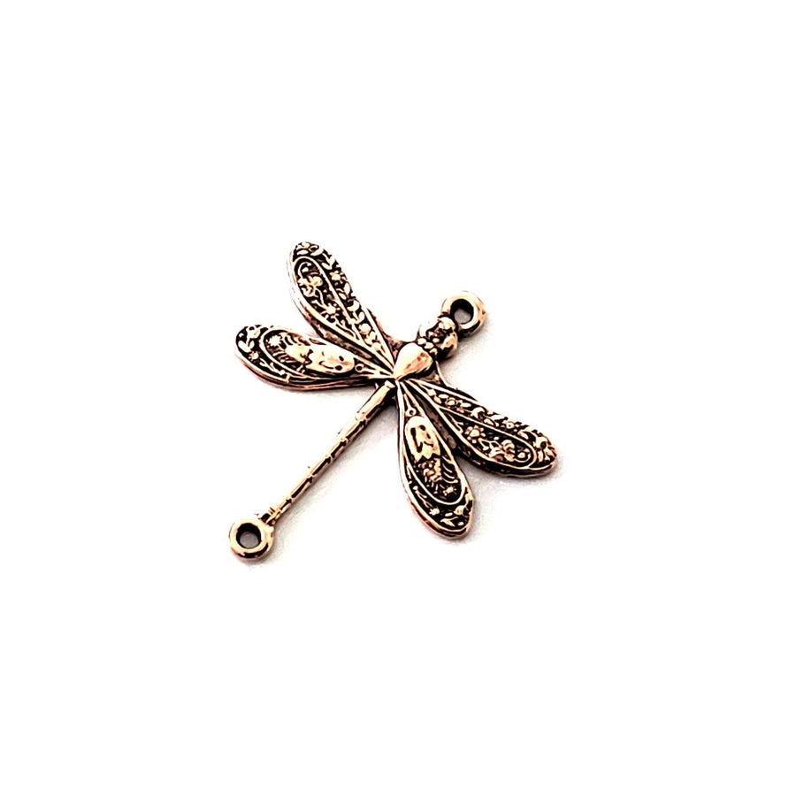 Small Rose Gold Dragonfly Connector Charm, 2 Loops, 24 Kt Gold Plated Brass, Lot Size 10, #02 RG