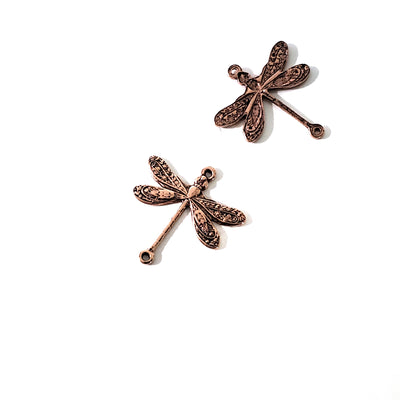 Small Rose Gold Dragonfly Connector Charm, 2 Loops, 24 Kt Gold Plated Brass, Lot Size 10, #02 RG