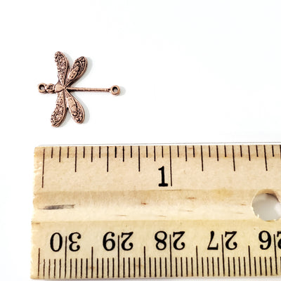 Small Rose Gold Dragonfly Connector Charm, 2 Loops, 24 Kt Gold Plated Brass, Lot Size 10, #02 RG