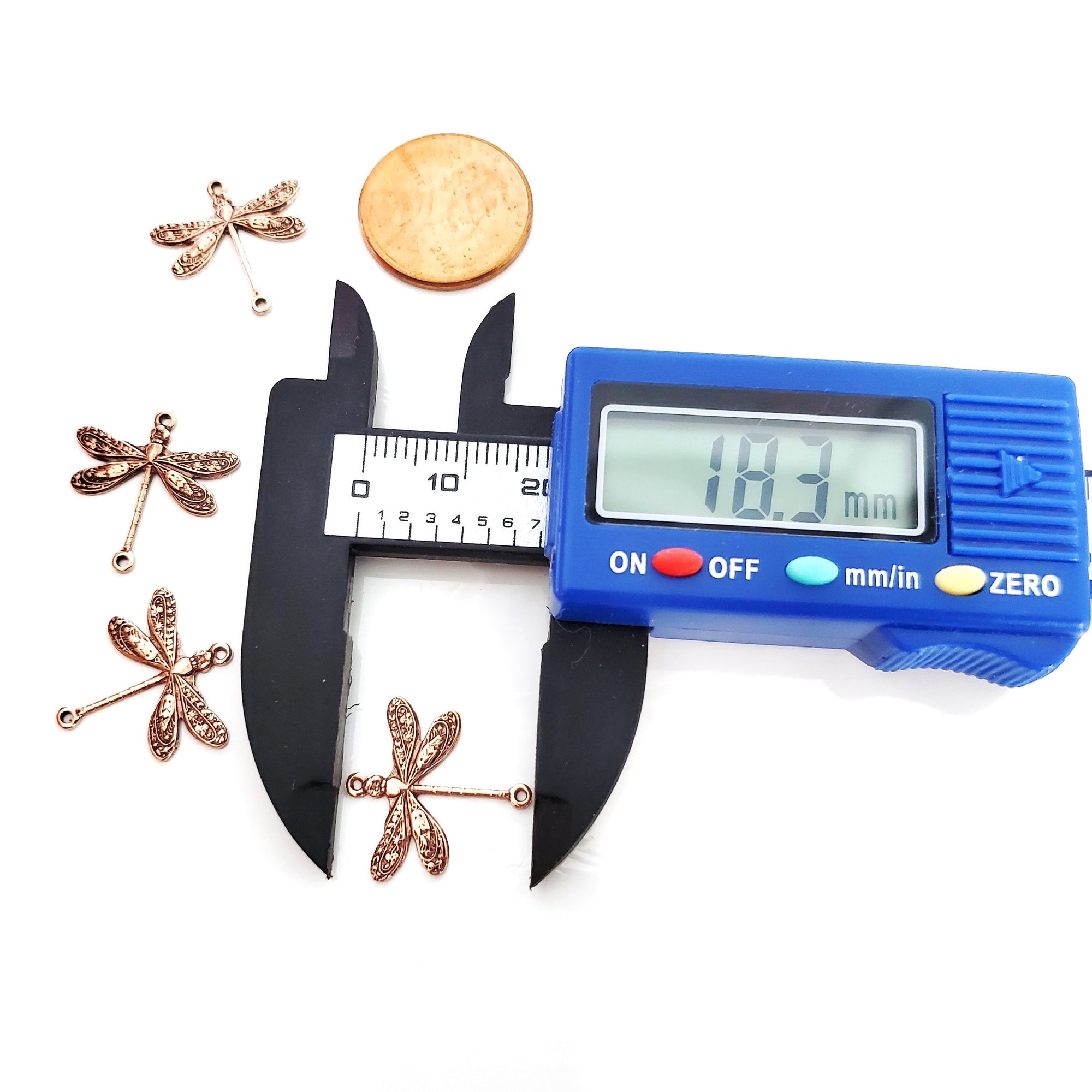 Small Rose Gold Dragonfly Connector Charm, 2 Loops, 24 Kt Gold Plated Brass, Lot Size 10, #02 RG