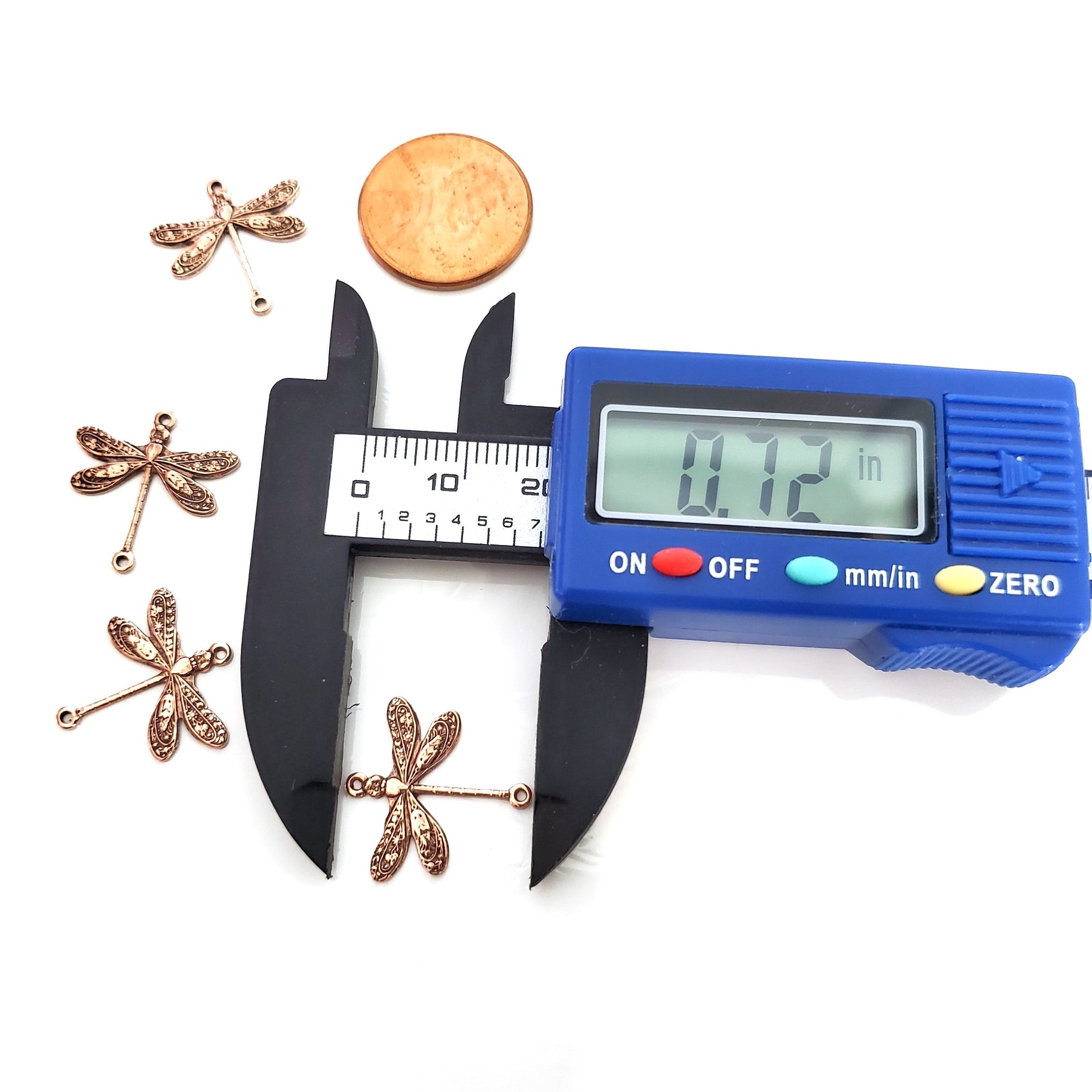 Small Rose Gold Dragonfly Connector Charm, 2 Loops, 24 Kt Gold Plated Brass, Lot Size 10, #02 RG