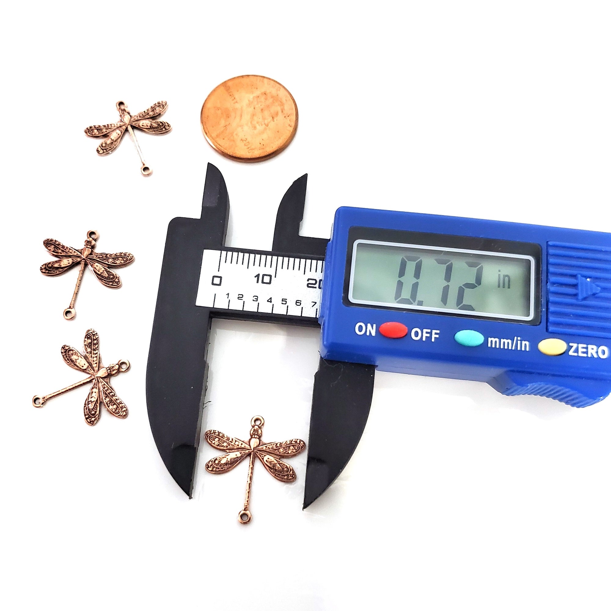 Small Rose Gold Dragonfly Connector Charm, 2 Loops, 24 Kt Gold Plated Brass, Lot Size 10, #02 RG