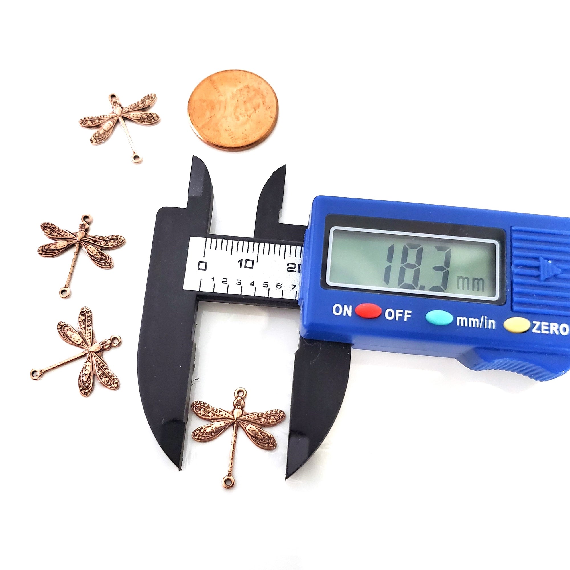 Small Rose Gold Dragonfly Connector Charm, 2 Loops, 24 Kt Gold Plated Brass, Lot Size 10, #02 RG