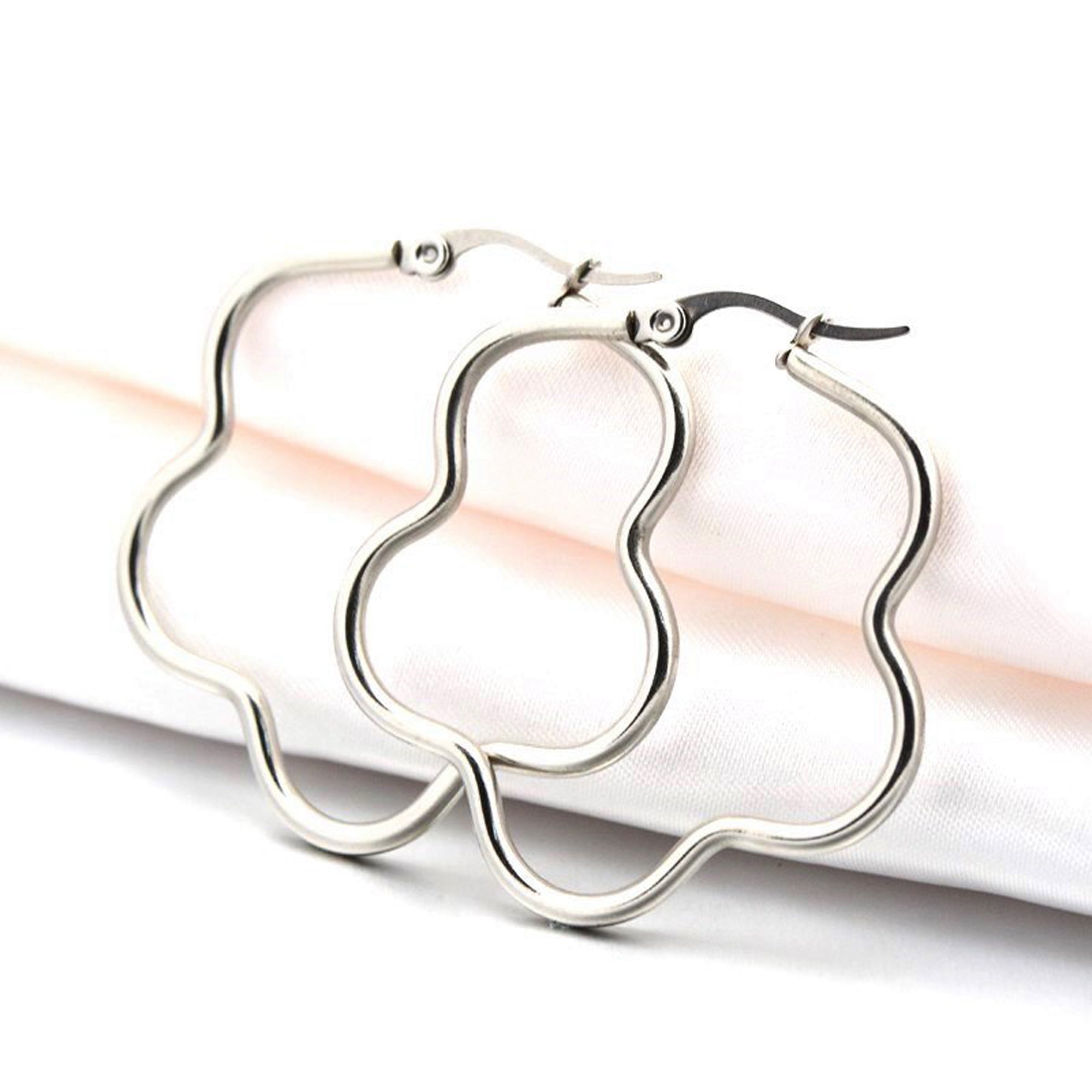 Flower Hoop Earring Findings,38mm, 6 Pairs, #12