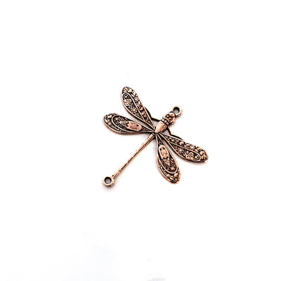 Large Rose Gold Dragonfly Connector Charm, 2 Loops, 24kt Rose Gold Plated Brass, Lot Size 10, #05RG