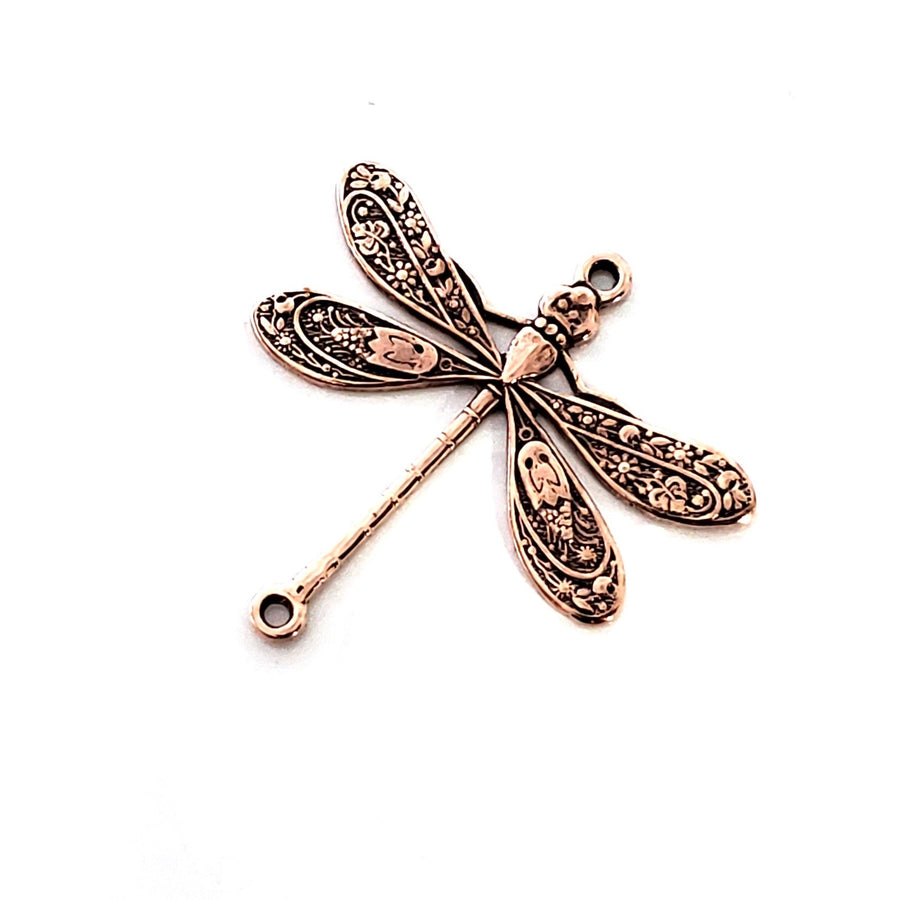 Large Rose Gold Dragonfly Connector Charm, 2 Loops, 24kt Rose Gold Plated Brass, Lot Size 10, #05RG