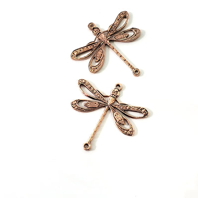 Rose Gold Filigree Dragonfly Connector Charm, 2 Loop, 24 Kt Rose Gold Plated Brass, Lot Size 10, #09 RG