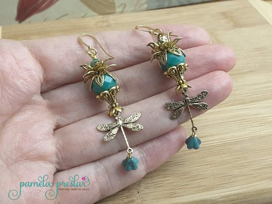 Jewelry Making Kit, Brass Dragonfly Earrings with Lucite Bell
