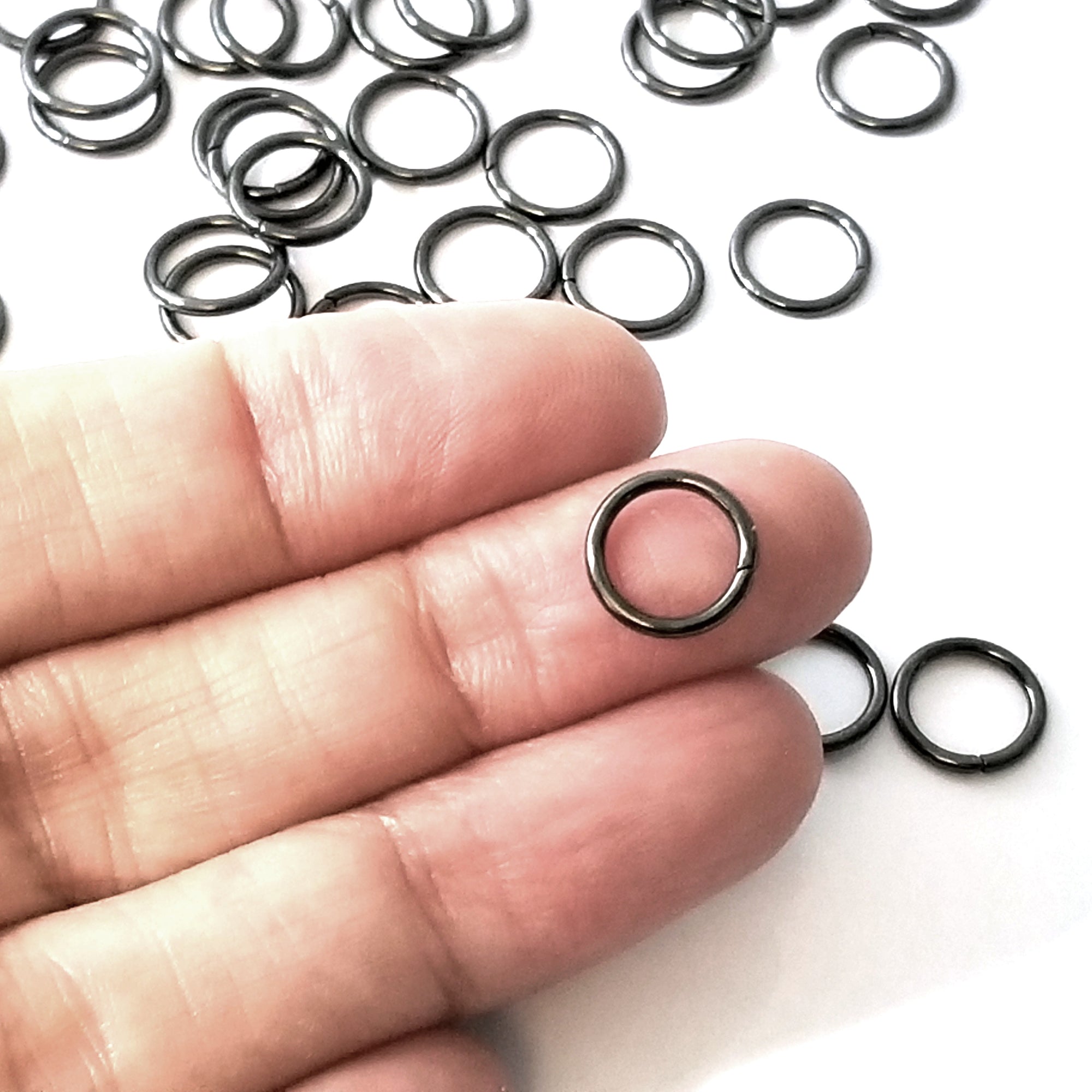 10mm Hematite Black Stainless Jump Rings, Inside Diameter, Closed Unsoldered, Lot Size 50 Pieces