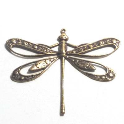 Extra Large Filigree Antique Brass Dragonfly Charm, 1 Loop, Lot Size 2, #11B