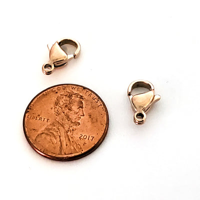 12mm Rose Gold Lobster Clasps, Stainless Steel Real Rose Gold Plated, Lot Size 50 Clasps, #1332 RG