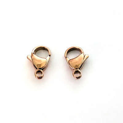 15mm Rose Gold Lobster Clasps, Stainless Steel Real Rose Gold Plated, Lot Size 50 Clasps, #1335 RG