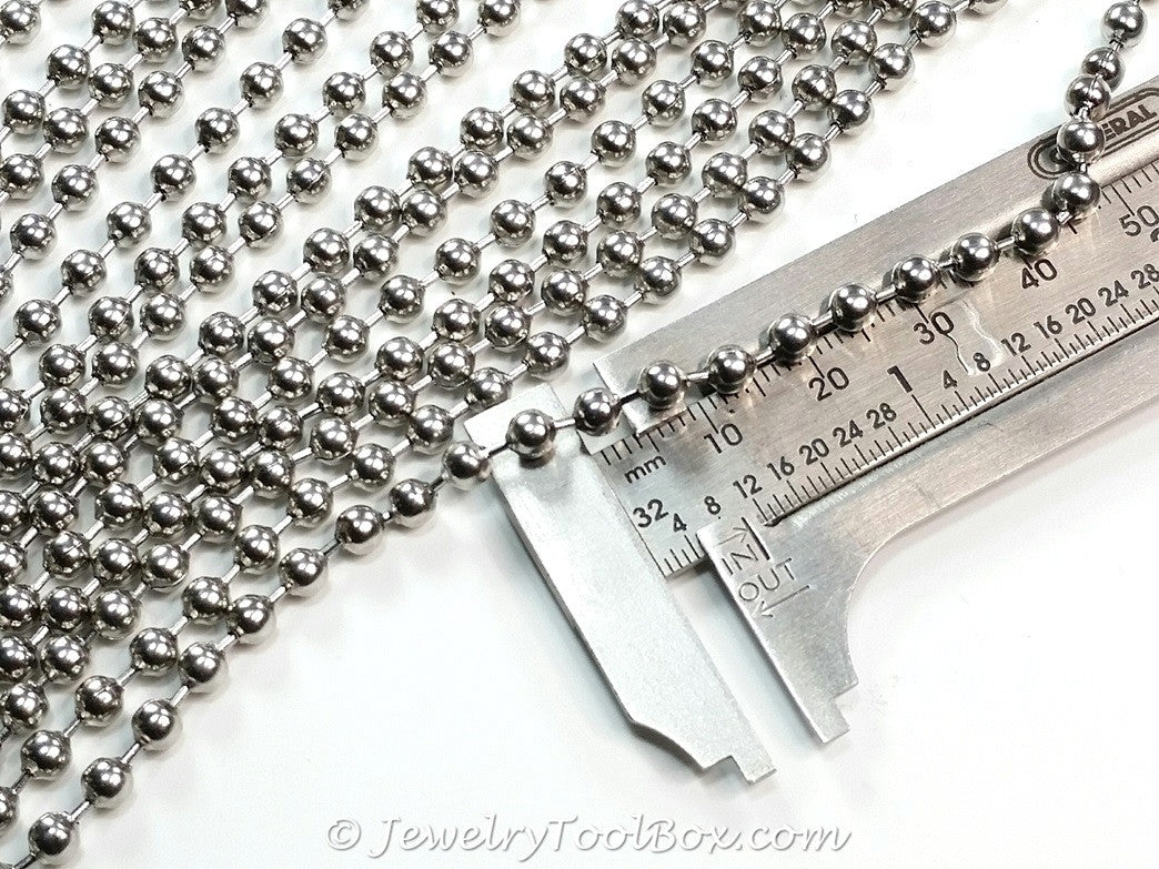4mm Ball Chain, Stainless Steel, Lot Size 10 Meters Spooled, #1916 B