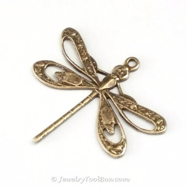 Large Antique Brass Filigree Dragonfly Charm, 1 Loop, Lot Size 10, #08 ...