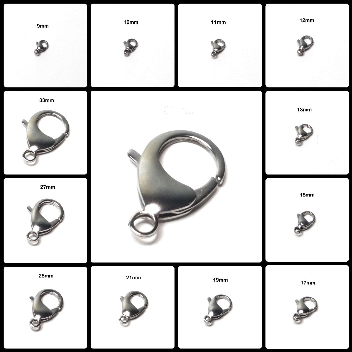 Stainless Steel Lobster Clasp Sampler Set, 13 Clasps Size Variety Coll ...