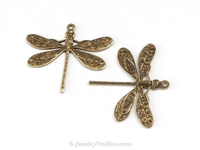 Large Antique Brass Dragonfly Charm, 1 Loop, Lot Size 10, #04B