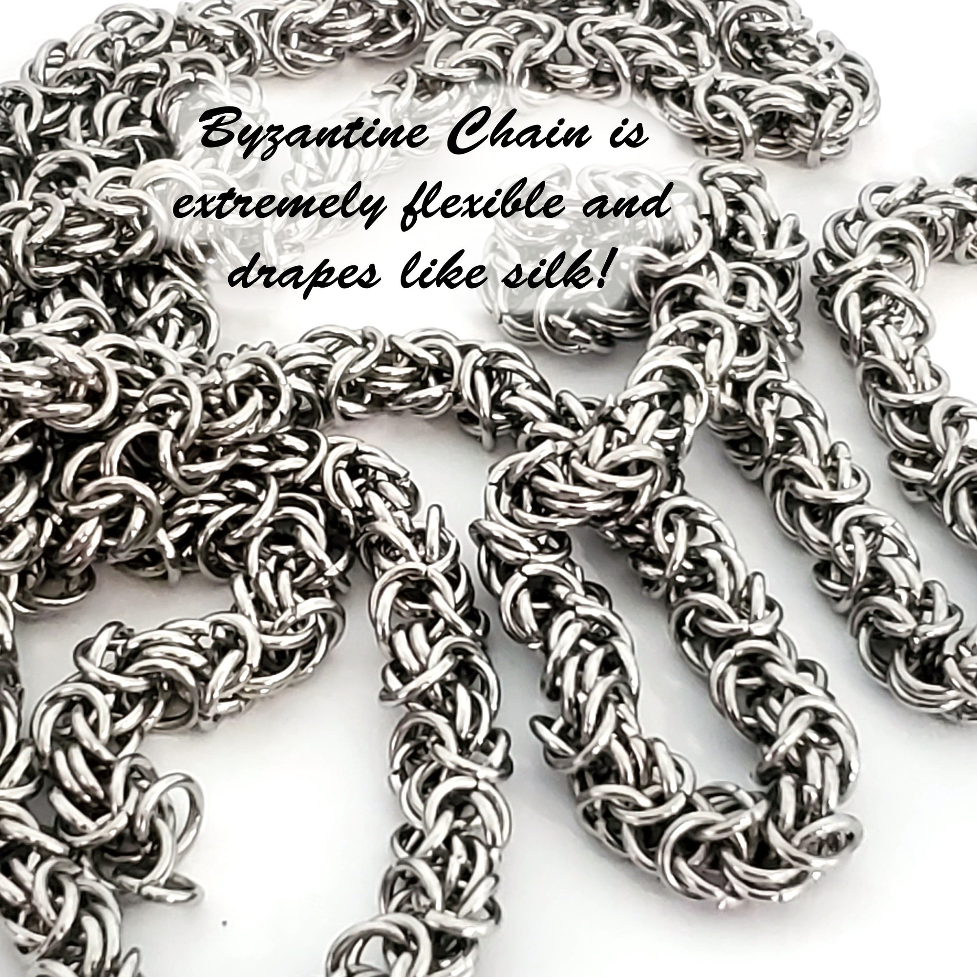 Byzantine Chain Stainless Steel, Open Links, 8mm Diameter, 1 Meter #1966 B