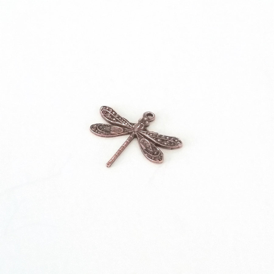 Small Antique Copper Dragonfly Charm, 1 Loop, Lot Size 10, #01C