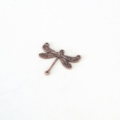 Small Antique Copper Dragonfly Pendant Connector Charm, 3 Loop, Lot Size 10, #03C
