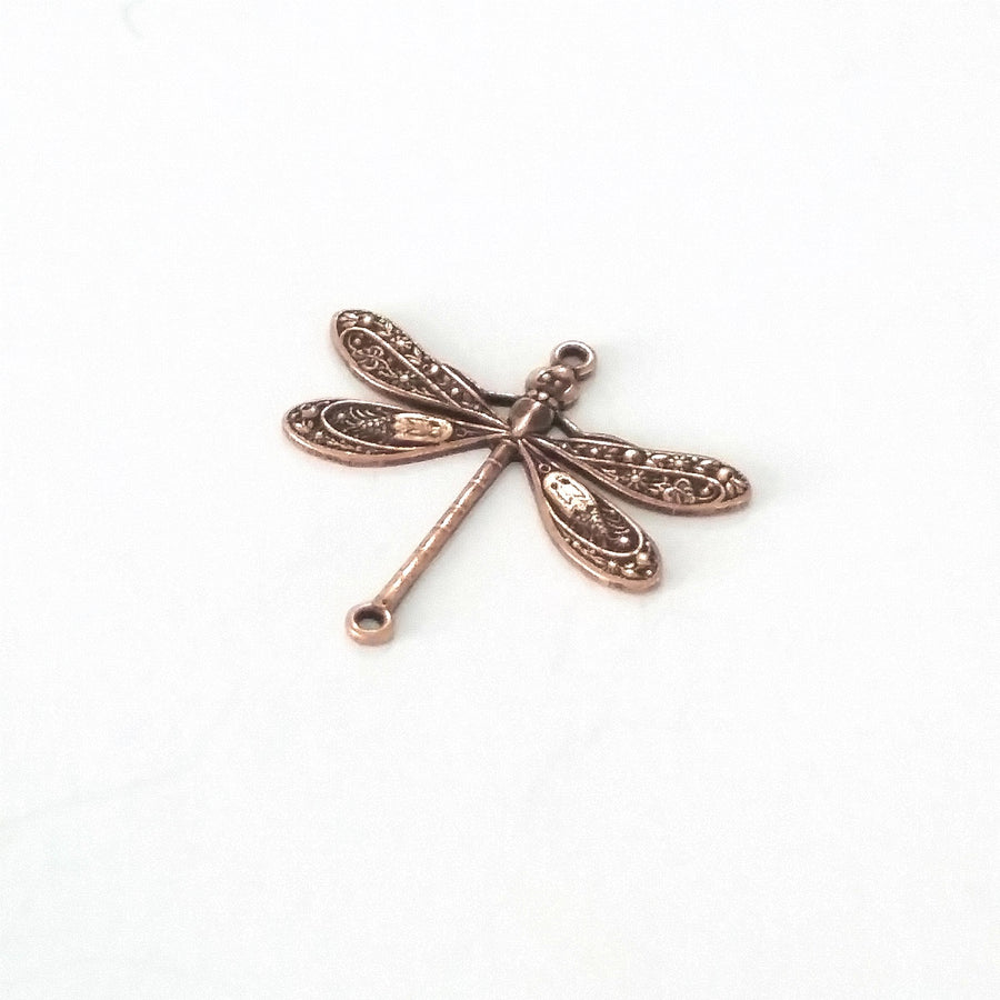 Large Antique Copper Dragonfly Connector Charm, 2 Loops, Lot Size 10, #05C