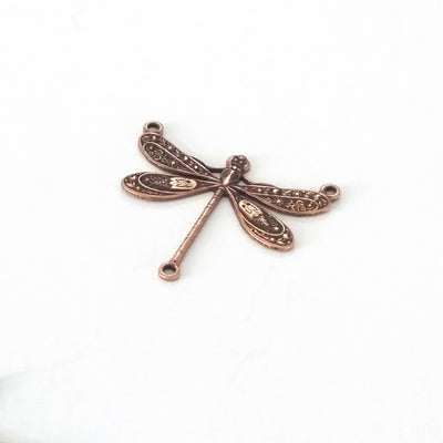 Large Antique Copper Dragonfly Pendant Connector Charm, 3 Loops, Lot Size 10, #06C