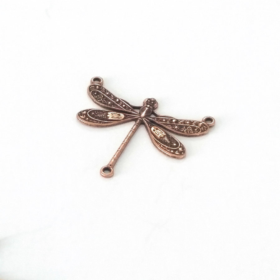 Large Antique Copper Dragonfly Pendant Connector Charm, 3 Loops, Lot Size 10, #06C