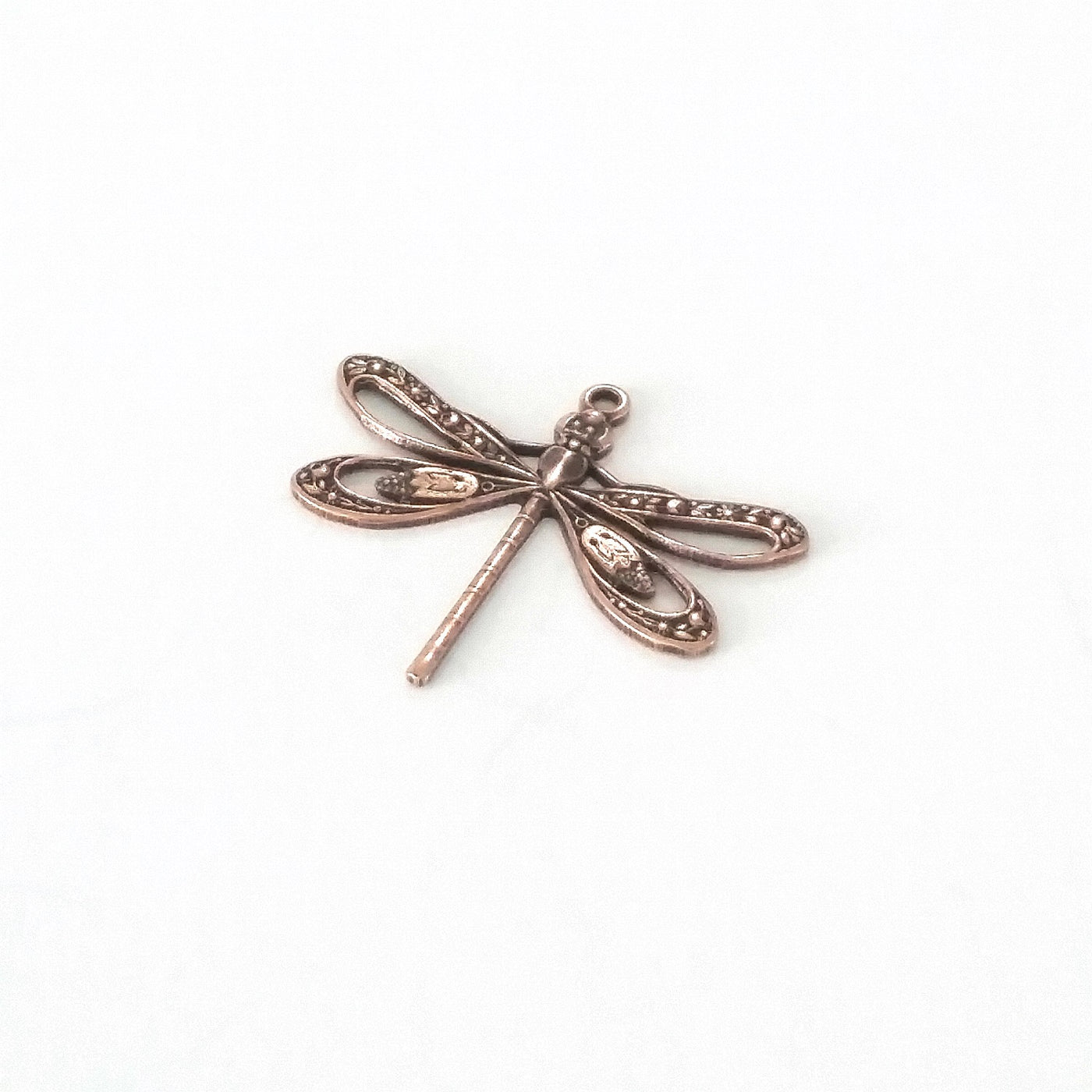 Large Antique Copper Filigree Dragonfly Charm, 1 Loop, Lot Size 10, #08C