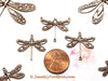 Large Antique Copper Filigree Dragonfly Connector Charm, 2 Loops,  Lot Size 10, #09C