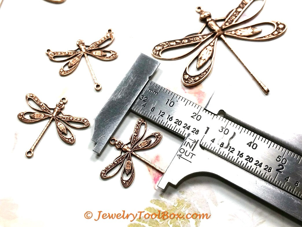 Large Antique Copper Filigree Dragonfly Charm, 1 Loop, Lot Size 10, #08C