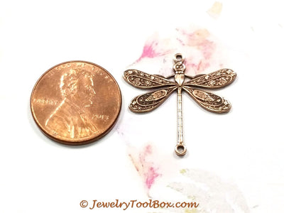 Large Antique Copper Dragonfly Connector Charm, 2 Loops, Lot Size 10, #05C