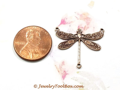 Large Antique Copper Dragonfly Pendant Connector Charm, 3 Loops, Lot Size 10, #06C