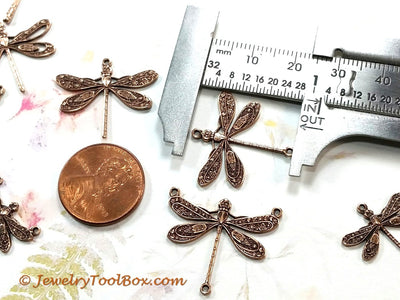 Large Antique Copper Dragonfly Connector Charm, 2 Loops, Lot Size 10, #05C