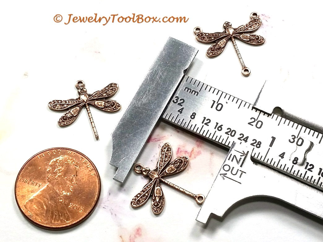 Small Antique Copper Dragonfly Pendant Connector Charm, 3 Loop, Lot Size 10, #03C