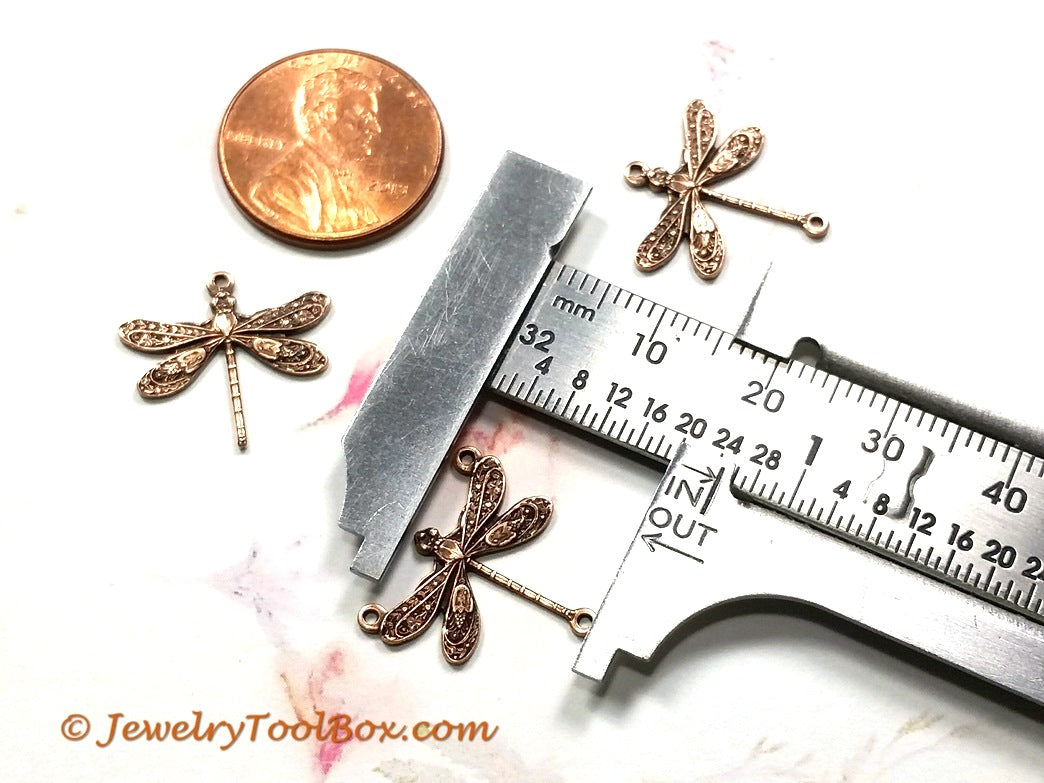 Small Antique Copper Dragonfly Pendant Connector Charm, 3 Loop, Lot Size 10, #03C