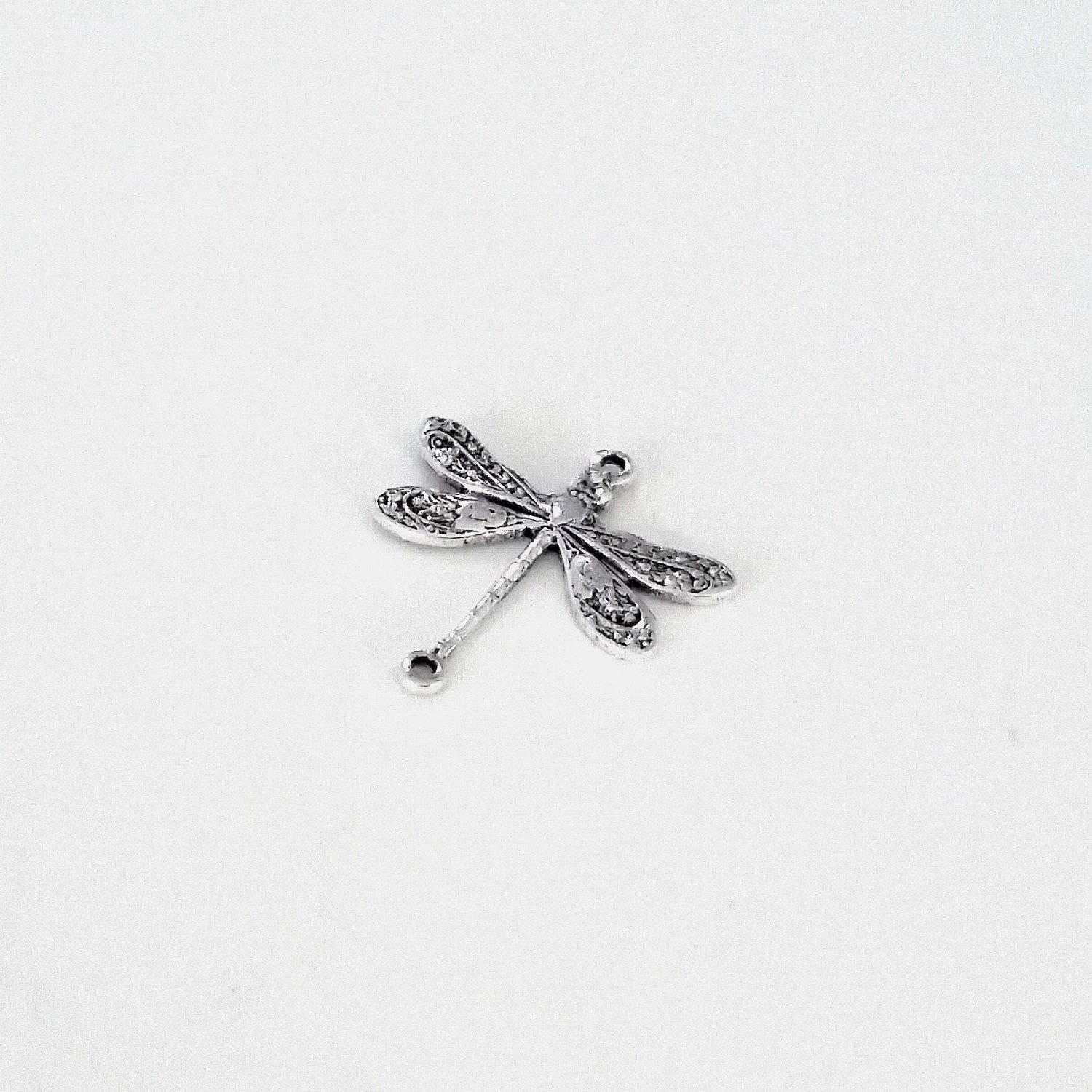 Small Silver Dragonfly Connector Charm, 2 Loops, Sterling Silver Plated Brass, Lot Size 10, #02S