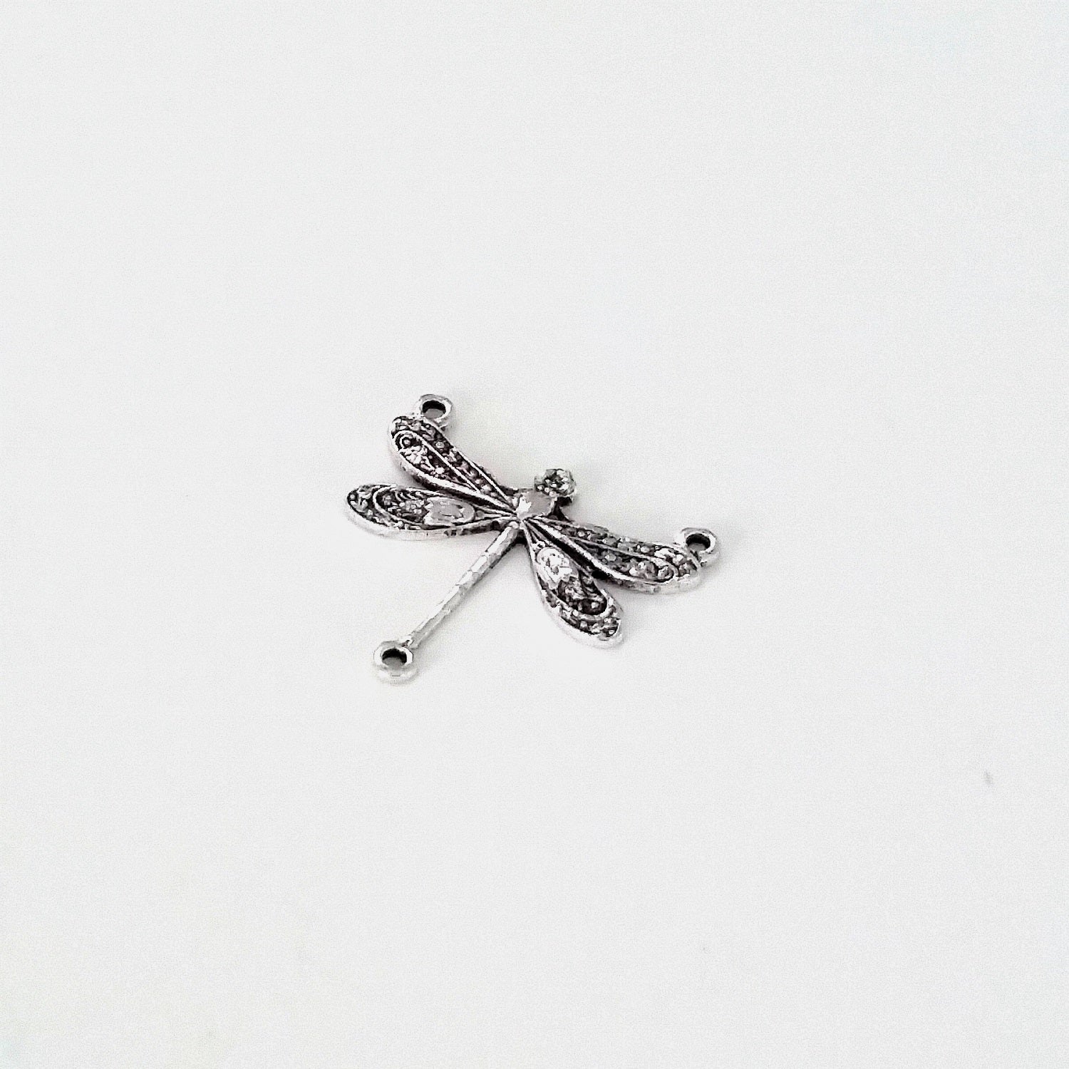 Small Silver Dragonfly Pendant Connector Charm, 3 Loops, Sterling Silver Plated Brass, Lot Size 10, #03S