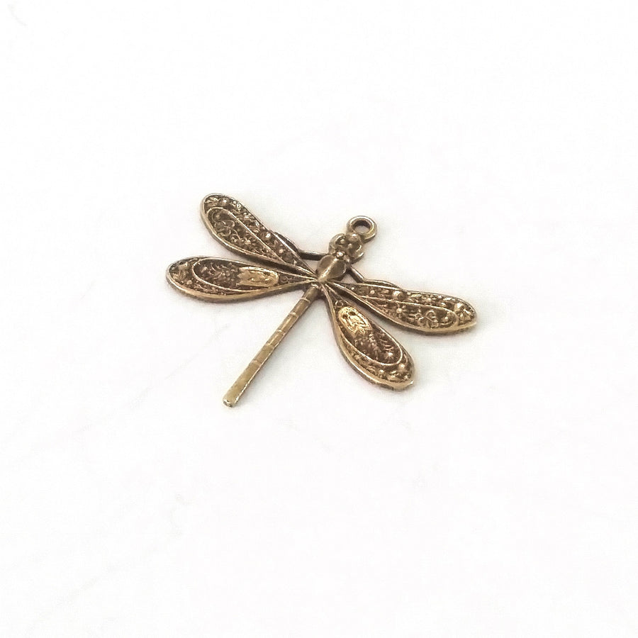 Large Antique Brass Dragonfly Charm, 1 Loop, Lot Size 10, #04B