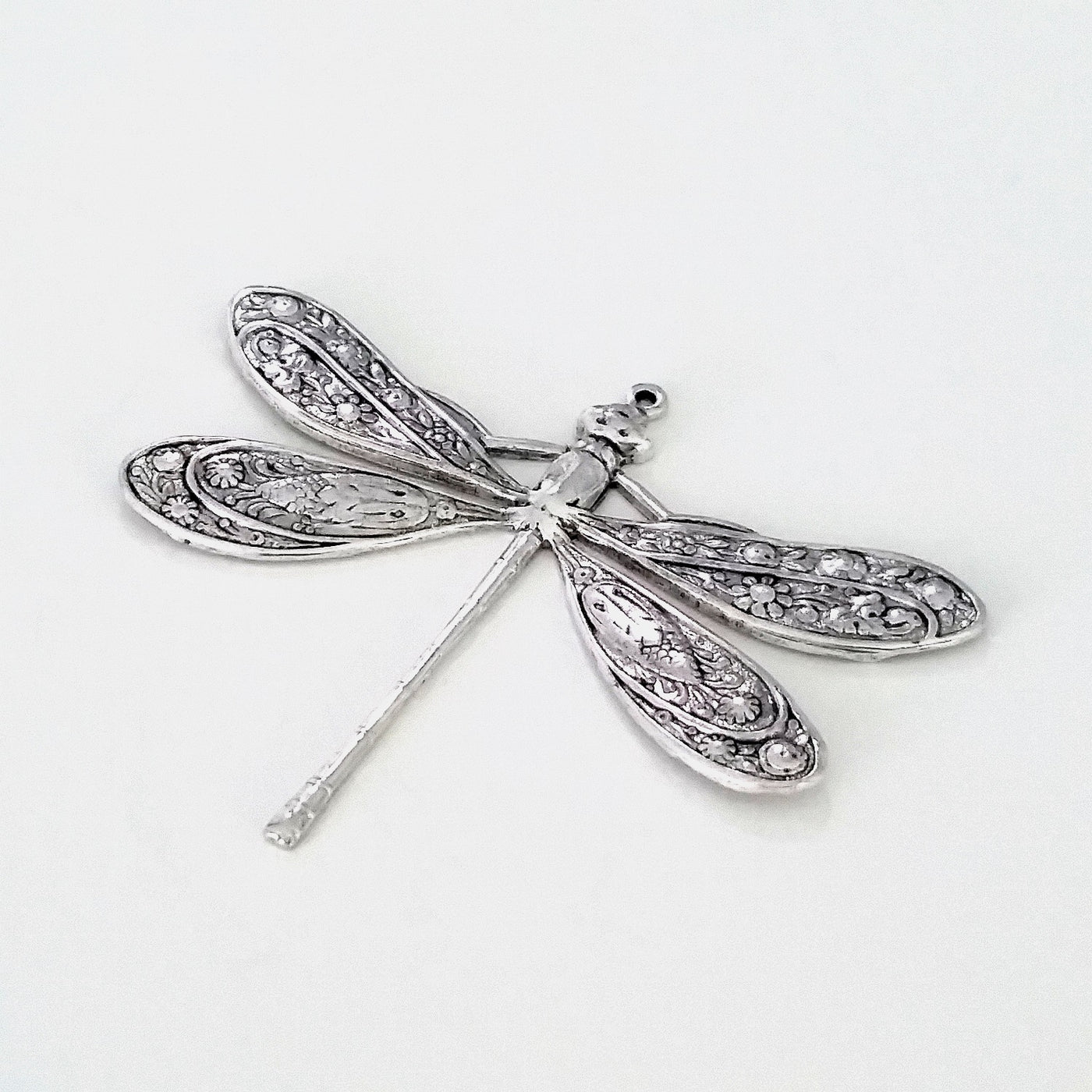 Extra Large Silver Dragonfly Charm, 1 Loop, Antique Sterling Silver Plated Brass, Lot Size 2, #07S