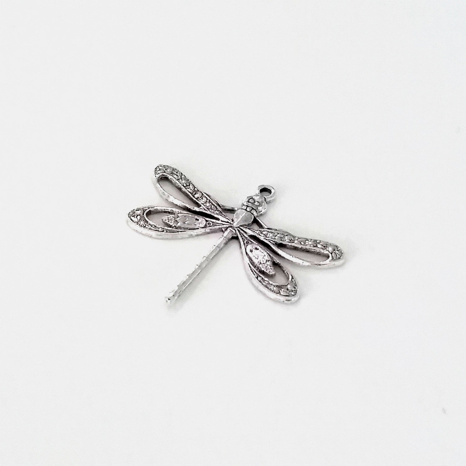 Large Silver Filigree Dragonfly Charm, 1 Loop, Antique Sterling Silver Plated Brass, Lot Size 10, #08S