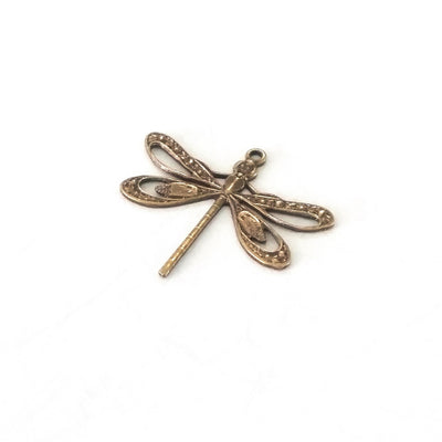 Large Antique Brass Filigree Dragonfly Charm, 1 Loop, Lot Size 10, #08B