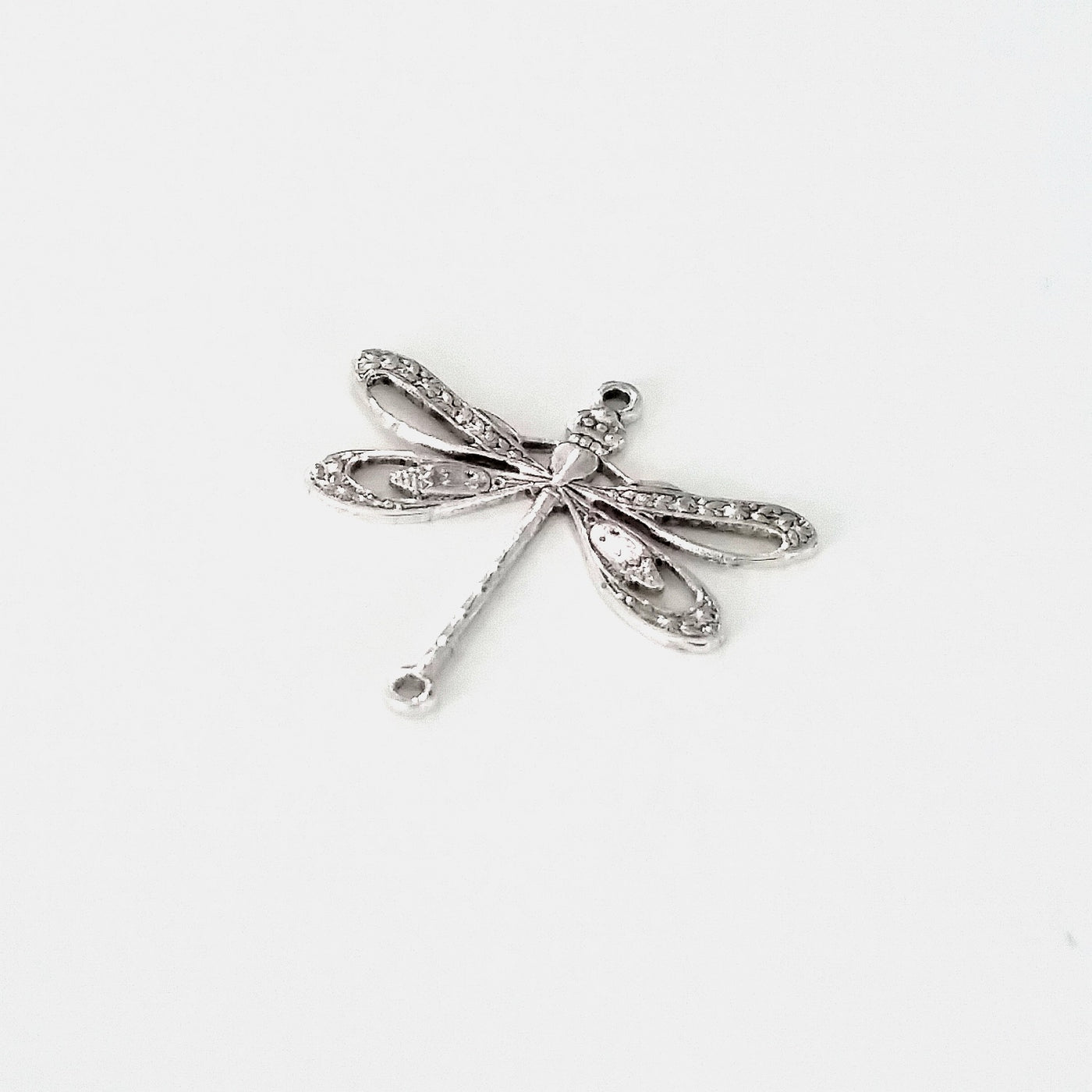 Large Silver Filigree Dragonfly Connector Charm, 2 Loop, Antique Sterling Silver Plated Brass, Lot Size 10, #09S