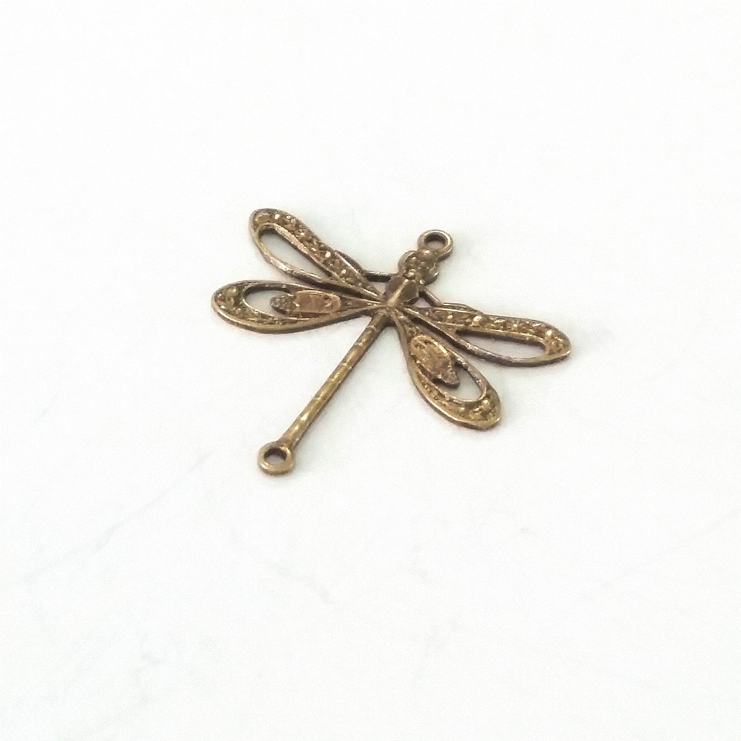 Large Antique Brass Filigree Dragonfly Connector Charm, 2 Loops,  Lot Size 10, #09B