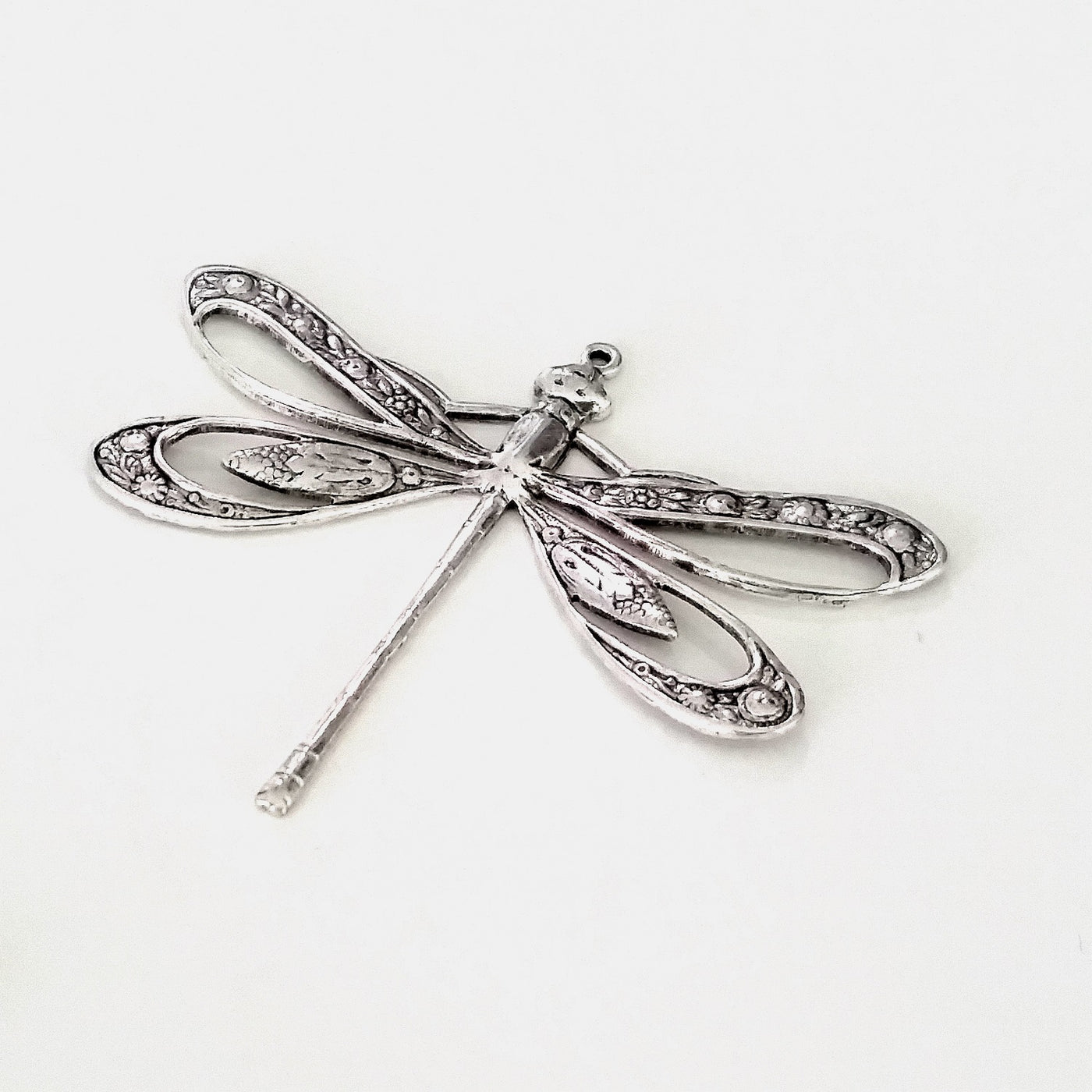 Extra Large Silver Filigree Dragonfly Charm, 1 Loop, Antique Sterling Silver Plated Brass, Lot Size 2, #11S