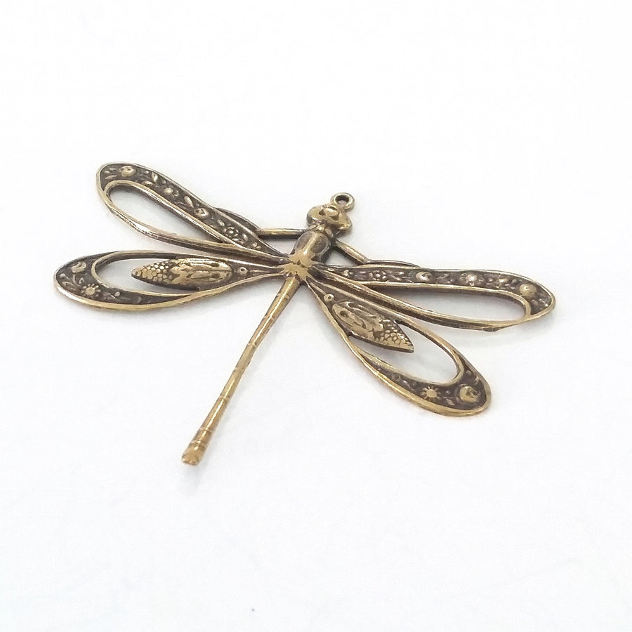 Extra Large Filigree Antique Brass Dragonfly Charm, 1 Loop, Lot Size 2, #11B